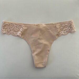 PINK Victoria's Secret Nude Tan Lace Waist Thong NWT | Small
